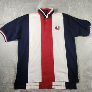VTG Inner Harbor Mens Large Red White Blue US Flag Embroidered Polo Shirt